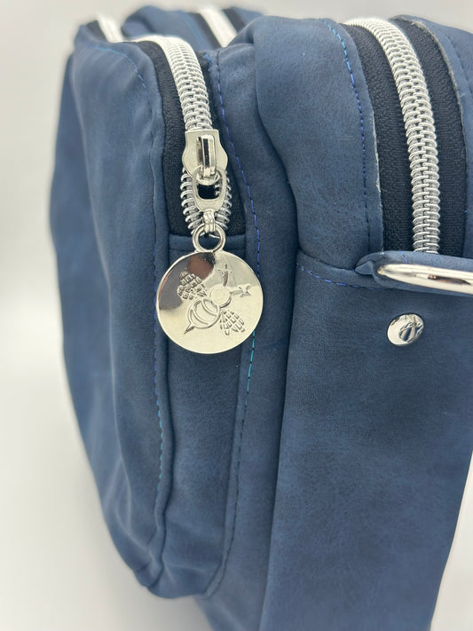 Blue Faux Suede Double Zip