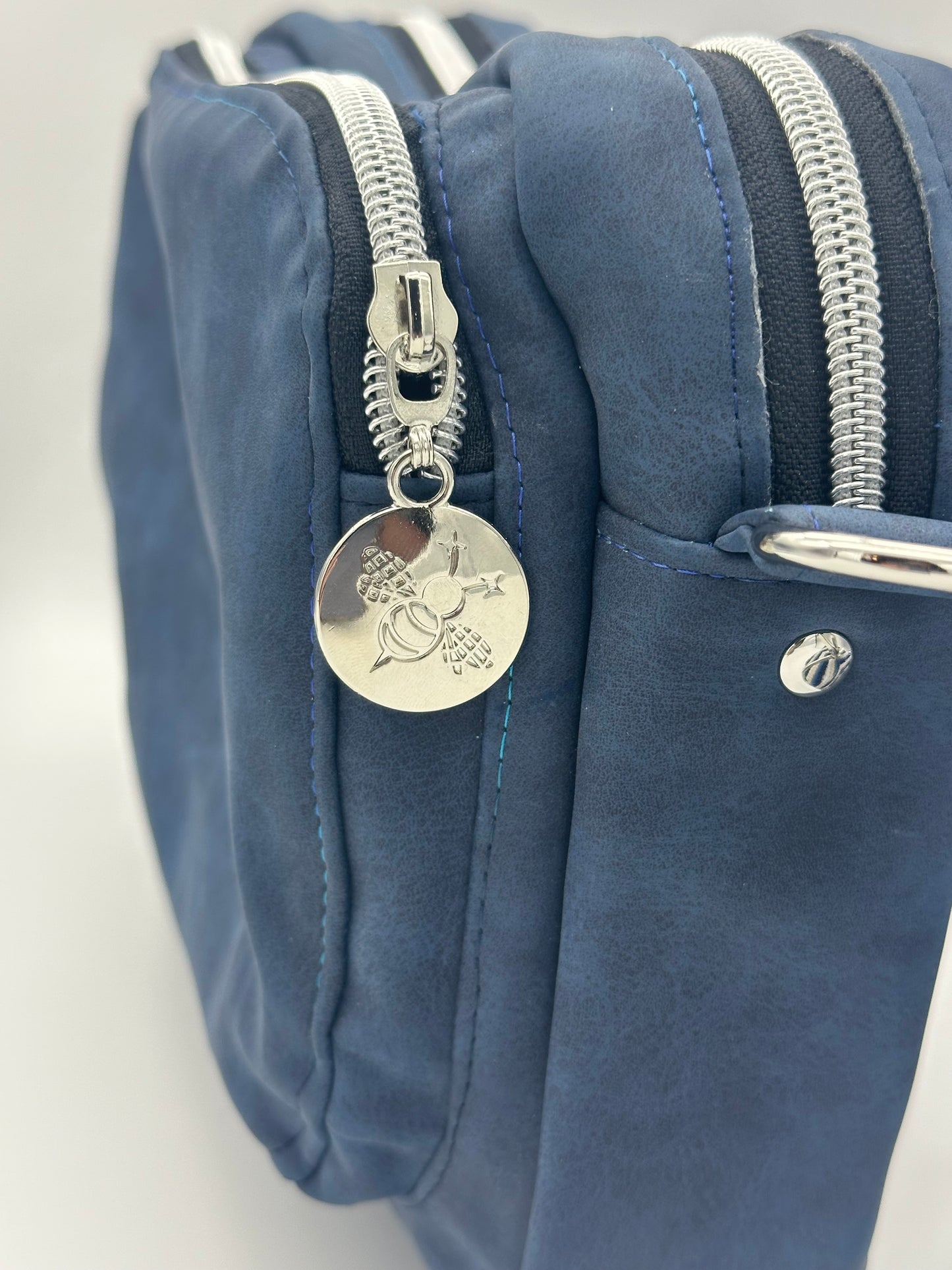 Blue Faux Suede Double Zip
